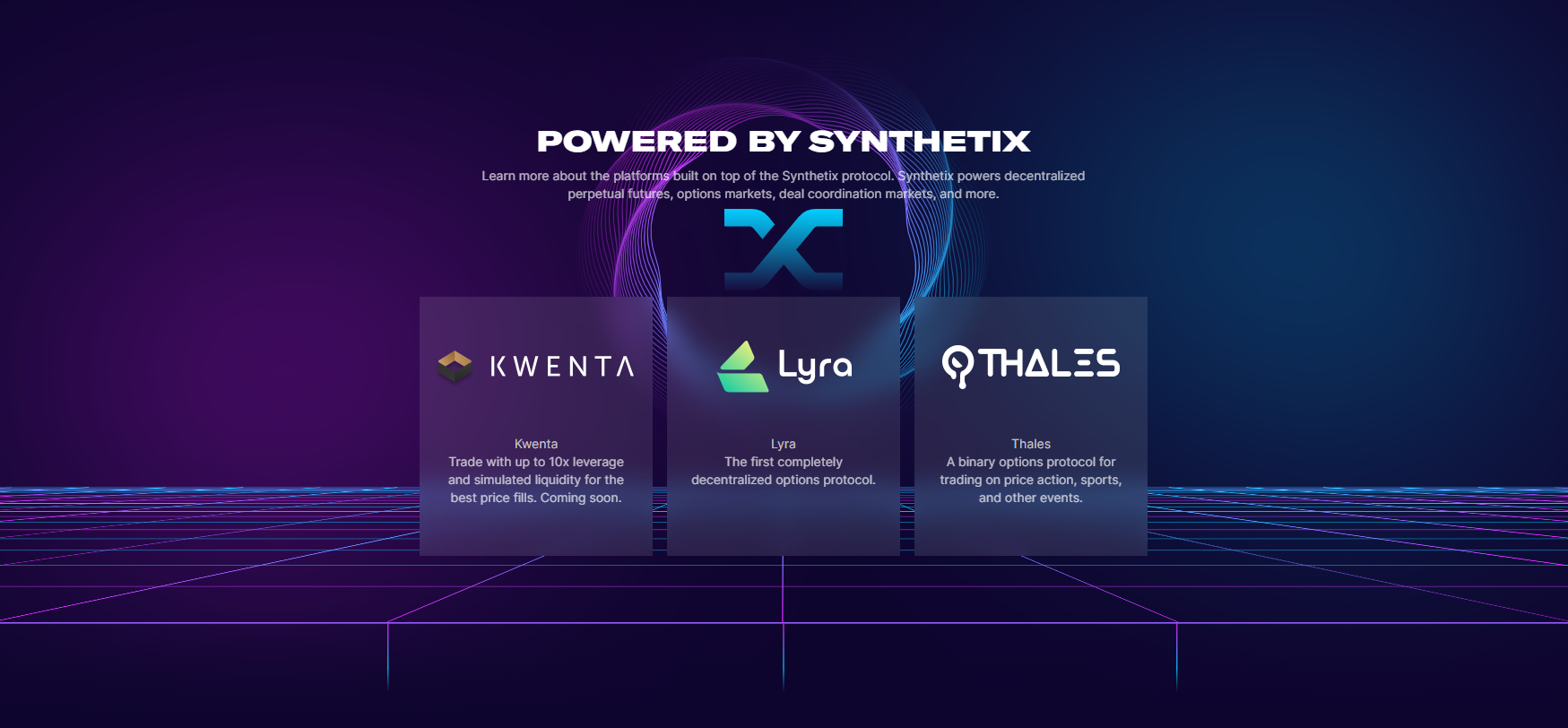 Platforms built on top of the Synthetix protocol Platforms built on top of the Synthetix protocol